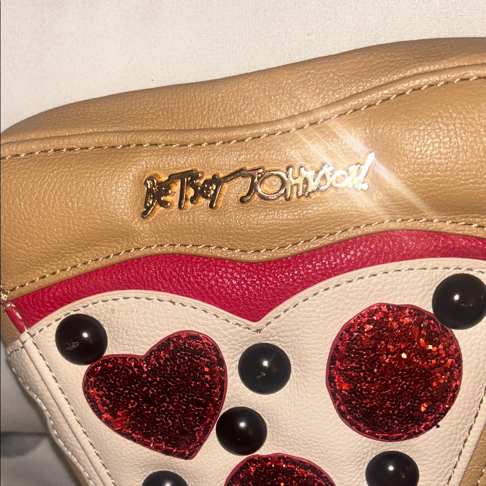 Betsey Johnson Tan and Red Heart Pizza Wristlet - Picture 2 of 8